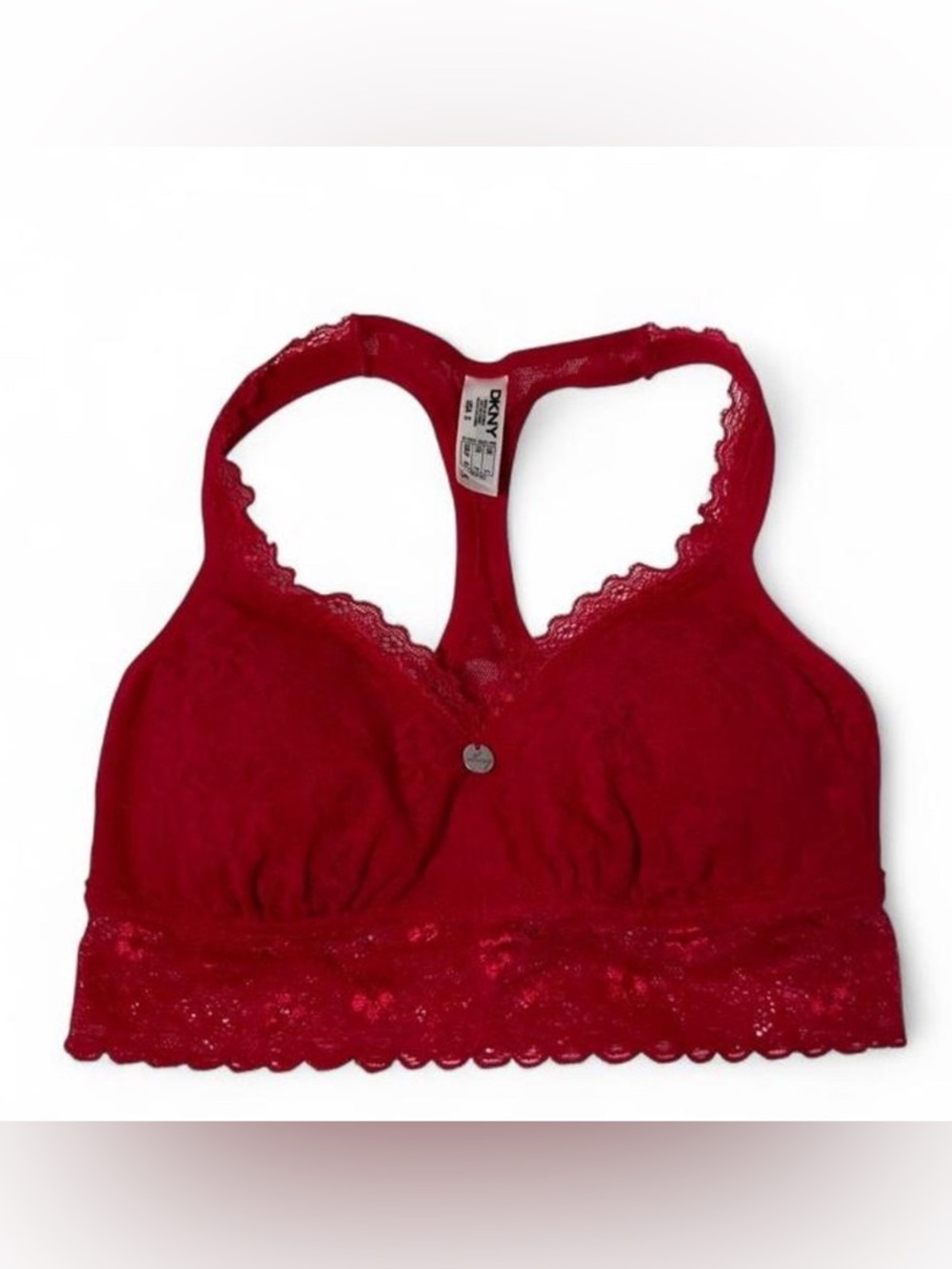 DKNY Red Lace Coquette Bralette Romantic T-Back - Small Y2K Style